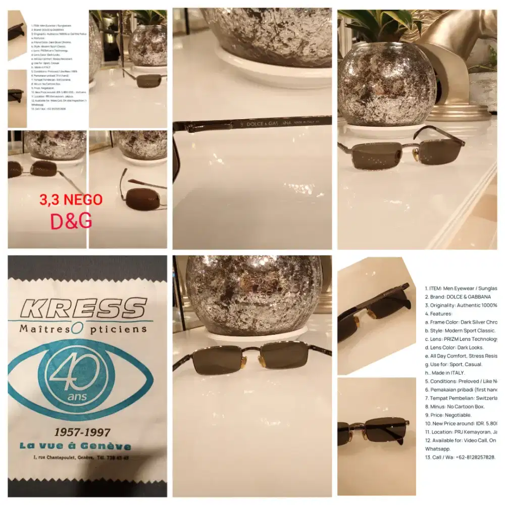 EYE01-PRELOVED DOLCE & GABBANA KACAMATA AUTHENTIC 1000% LIKE NEW NEGO.