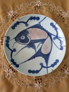 Piring Cina kuno motif Ikan Red-underglaze(Jual cepat!)