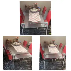 Meja makan kaca 1 set