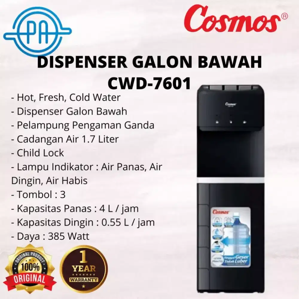 Dispenser air minum galon bawah 3 fungsi cwd-7601 bjm bsa dianterin