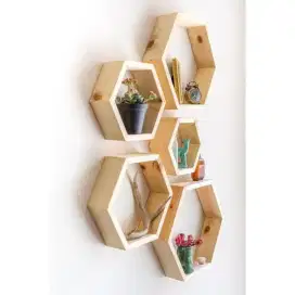 Hiasan Dinding Rak Kayu Dekorasi Rumah Hexagonal