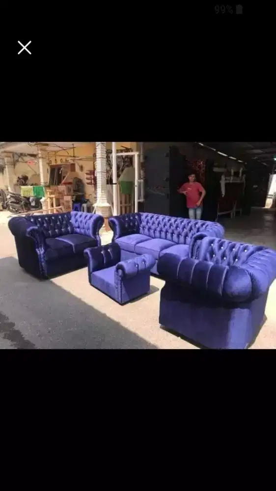 Sofa Chesterfild 3.2.1 + meja (Ungu)
