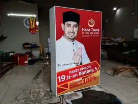 neonbox travel umroh HANA TOURS kotak 120x80cm, tiang 3inch cor