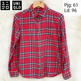 UNIQLO Baju Atasan Kemeja Flanel Lengan Panjang Wanita