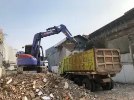 Buang puing sampah gali taman urugan puing tanah merah campur urug