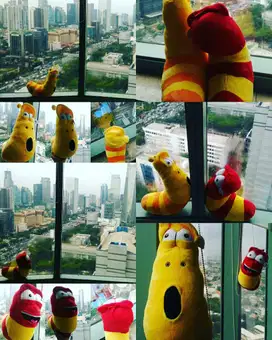 Boneka kartun animasi larva red & larva yellow sedang & besar mpuk SNI
