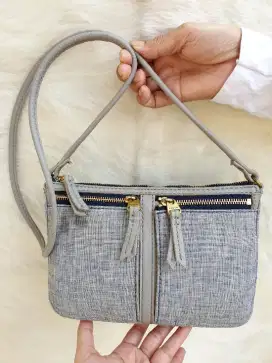 Tas Import Eks Fossil Selempang Sling Kecil Knvas Denim mix Kulit Asli