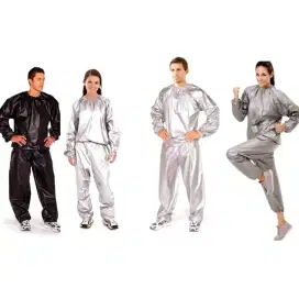 Sauna Suits ( Jaket Sauna + Celana ) Pria/Wanita, Hitam / Silver, M-XL