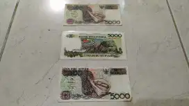 Uang lama,sasando rote 5.000 rupiah, tahun 1992, ada 3 lembar