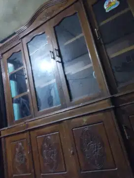 Lemari kayu kaca/gupet 2 susun kayu jati asli.