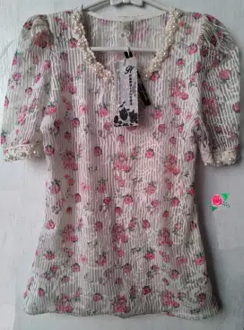 Atasan Cantik Mutiara Motif Bunga,Tangan semi Balon.BARU