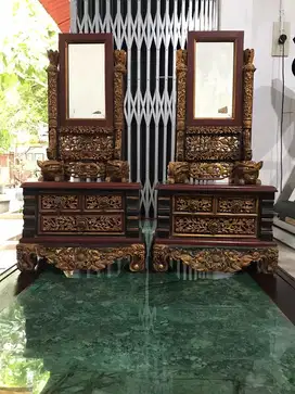 Dijual Sepasang (2 biji) Bothekan Kaca Ukir Motif Killin Kayu Jati Tua