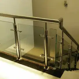 Railing Tangga Kaca - Steel - Tempered 8 mm