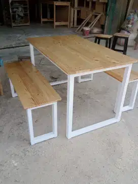 Meja makan set +2 kursi panjang