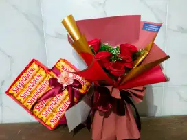 Buket Bunga artificial Premium + Coklat gift