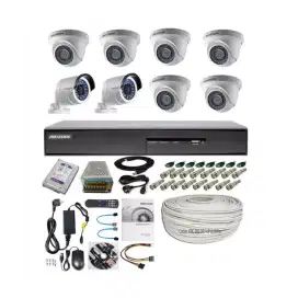 Paket lengkap 8 camera cctv Hikvision 2Mp Gratis pasang terima beres.