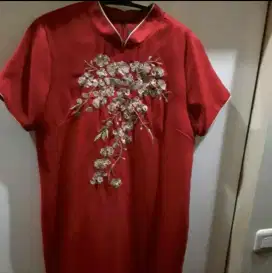 Baru Cheongsam St YVES dress Imlek pesta bordir size S selutut
