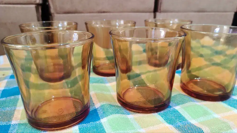 Gelas Bening Coklat Klasik (P-27) Set 6 pcs Old Fashion Jadul Murah