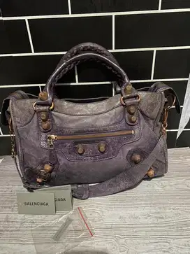 Tas balenciaga city giant vintage rosegold stud leather