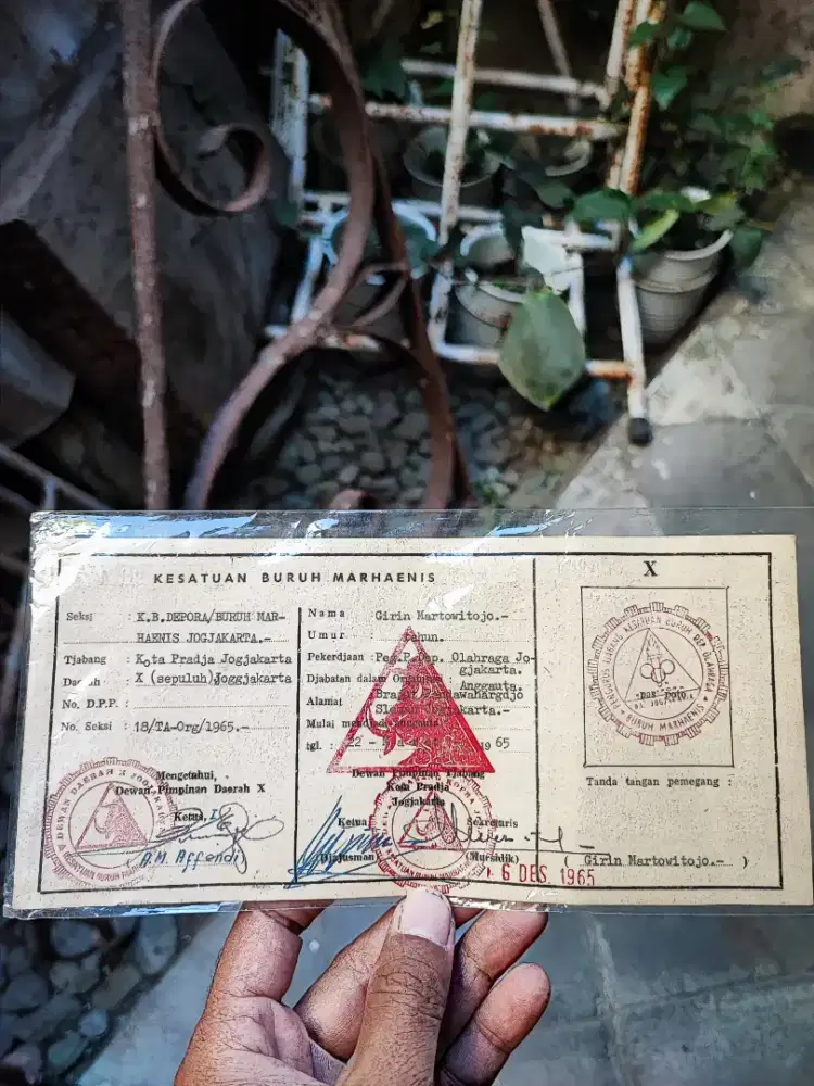Kartu Antik Tanda Anggauta Kesatuan Buruh Marhaenis 1965