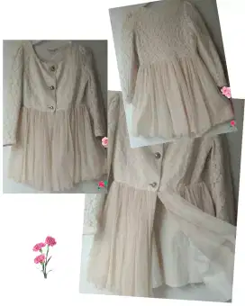 Gaun Dress Brokat Import kombi Tutu Cantik,Like New
