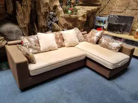Sofa L 5 seater warna coklat