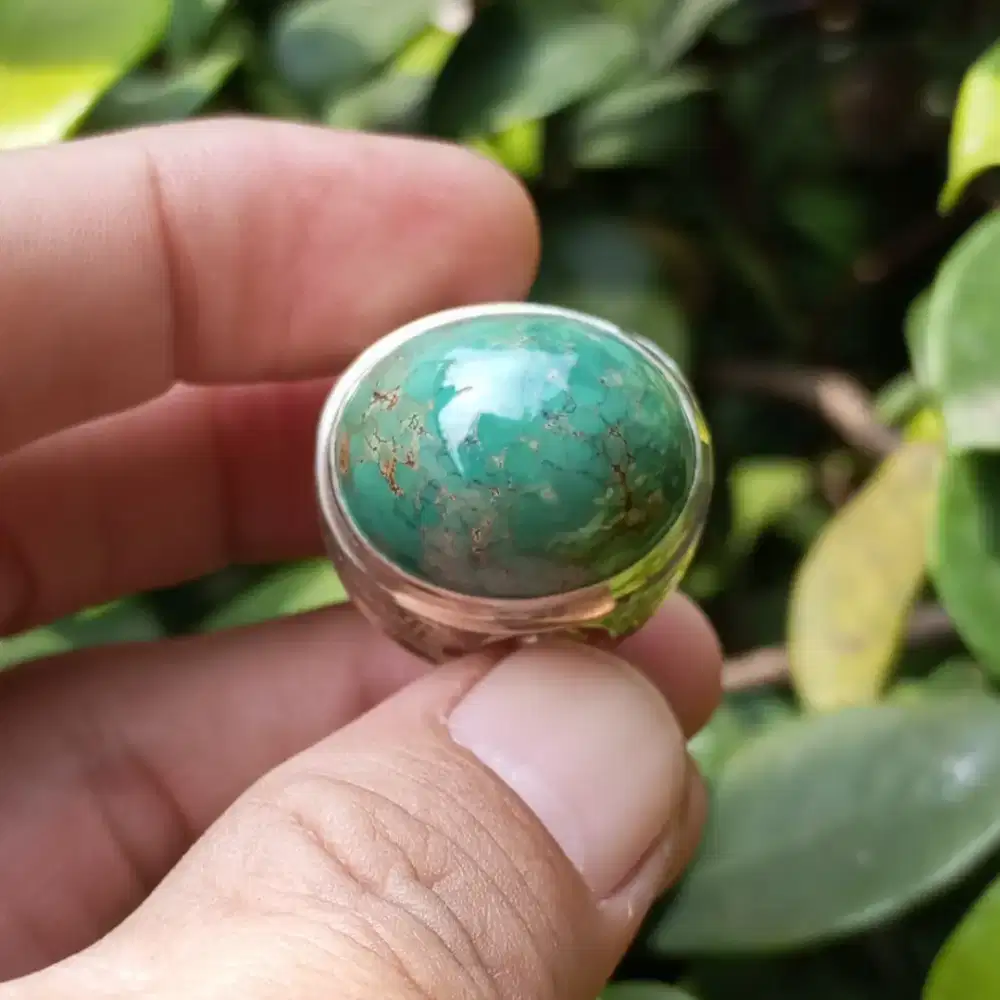 Cincin Perak Batu PIRUS Natural Asli Motif Antik
