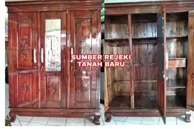 Lemari Pakaian Jati 3 Pintu Plus Cermin