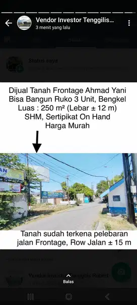 Jual tanah raya A yani frontage sidoarjo