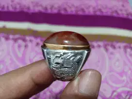 Cincin Batu Akik Motif Naga Terbang , Perak Kombinasi Swuasa Ring 19