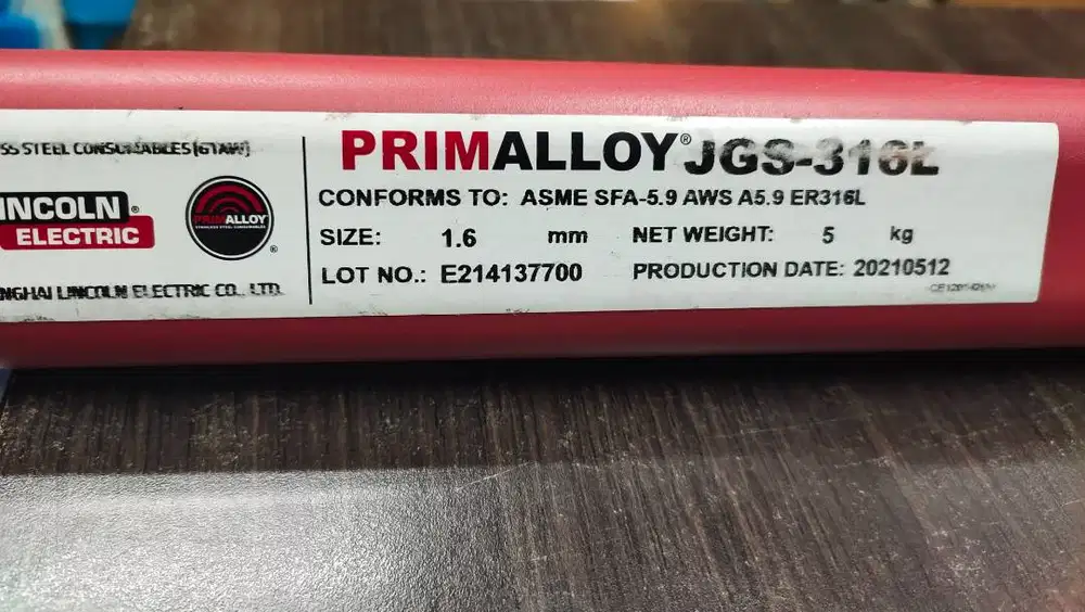 Kawat Las Lincoln Tig ER316L Primalloy JGS-316L Dia 2.4mm