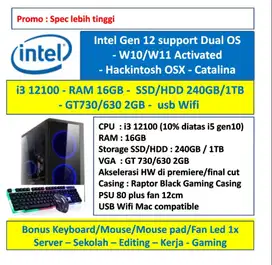 PC RAKITAN GAMING INTEL I3 12100F|16GB|SSD 256GB HDD 1TB |VGA| Gen 12