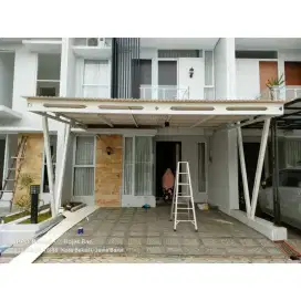 Pemasangan kanopi rumah rangka baja ringan atap alderon Single layer