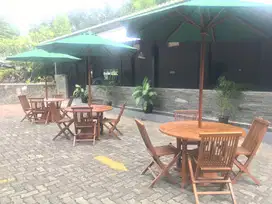 Set meja payung Taman cafe kayu jati GRADE B Tangerang