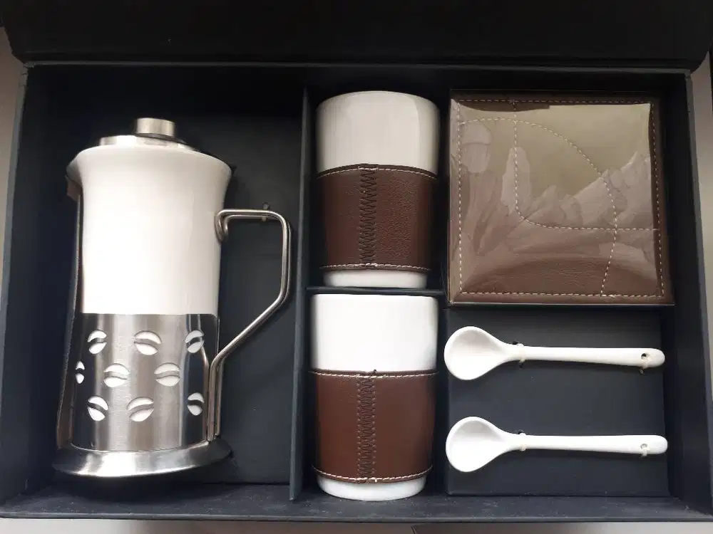 Fine Ceramic French Press Set (P4C) + 2 Cup + 2 Spoon + 2 Base Murah