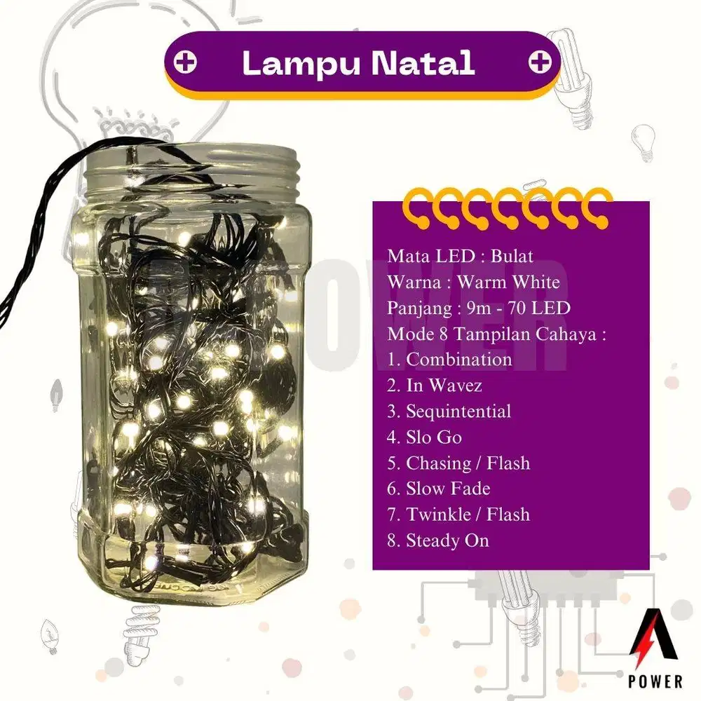 Lampu LED Natal / Tumblr Warm White / Kabel Hitam (9m) | EV-303