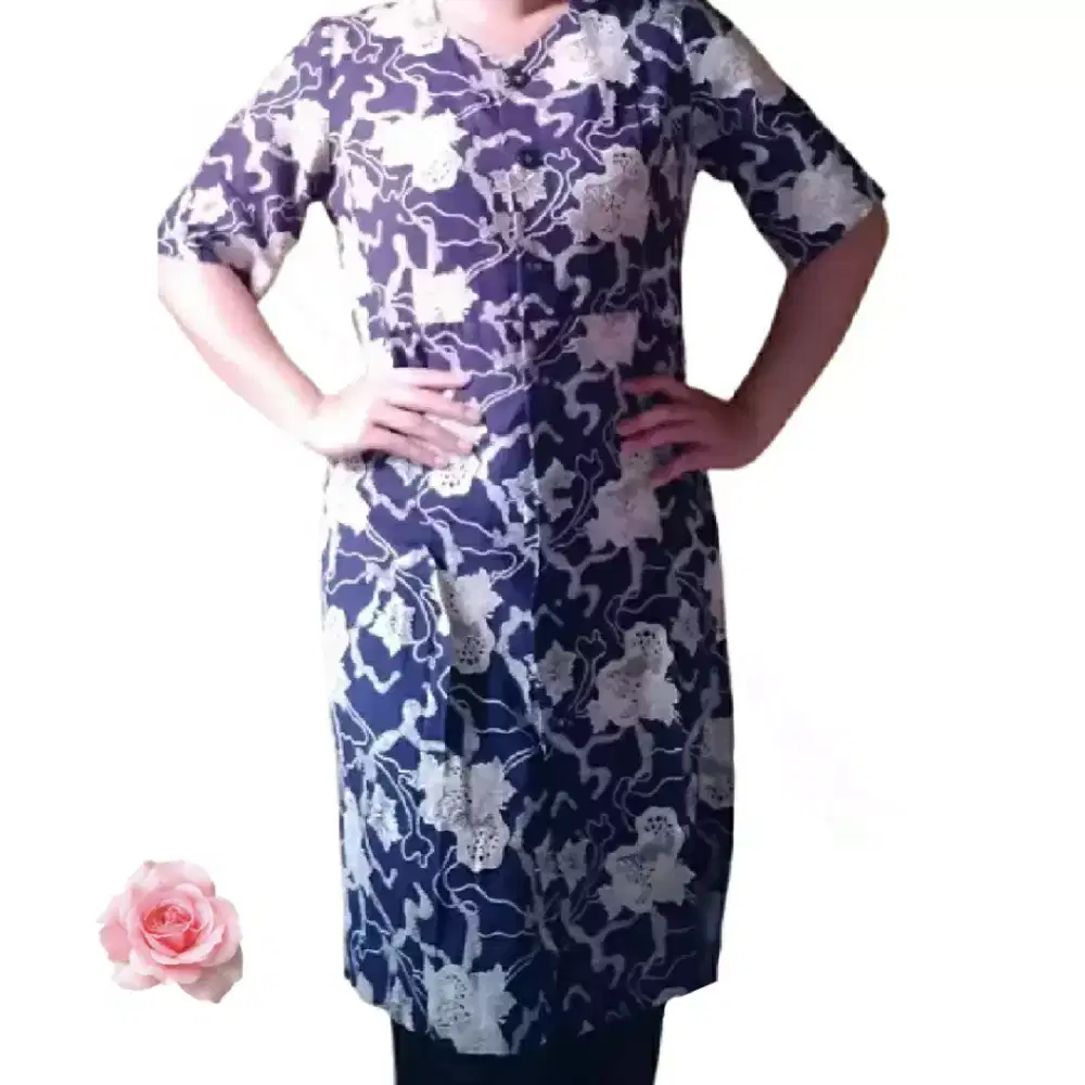 Dress Tunik KatBol Bordir Bunga Cantik,warna Navy