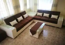 Sofa  L tamu besar  coklat
