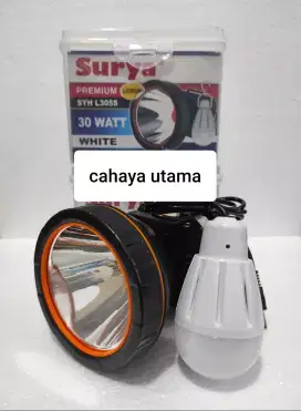 SENTER KEPALA SURYA 30W CAHAYA PUTIH BONUS LAMPU LED (BARU)