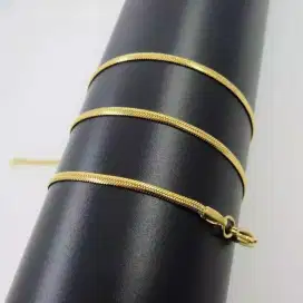 Kalung Titanium Gold Emas 60cm Anti Karat Kotak Belut Pipih Bulat