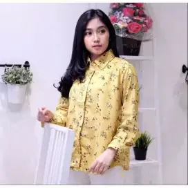 Baju Kemeja Chelly Kuning motif Bunga Wanita