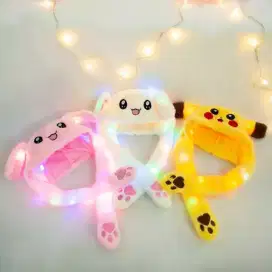 Topi Boneka Telinga Gerak + LED Model Terbaru Lucu Unik Keren