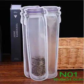 Mason Jar Zipper Plastic Bag Toples Tinggi Ungu transparan klip snack