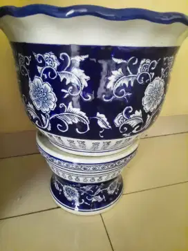 Pot Guci tanaman/bunga keramik, warna biru tua