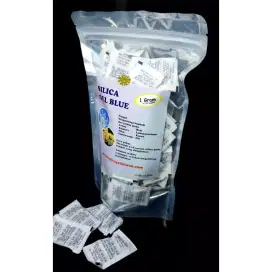 Silica gel blue/silika gel biru sachet 1gram paket 100 sachet ziplock.