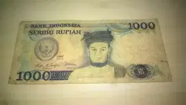 Uang kertas kuno Seribu Rupiah thn 1987