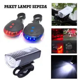 Paket Lampu Bicycle Laser 5 LED Lamp Lampu Depan Sepeda LED Charger