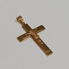 Liontin Kalung Salib Yesus Titanium Gold Cross Necklace 5,5cm x 8,5cm