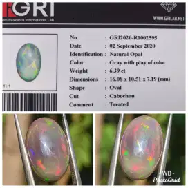 natural 6.39 cts black opal jarong memo GRI LAB