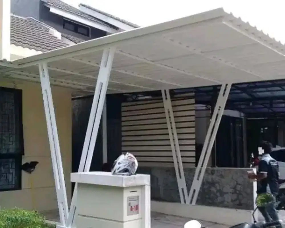 Pemasangan kanopi rumah rangka baja ringan atap alderon Single layer